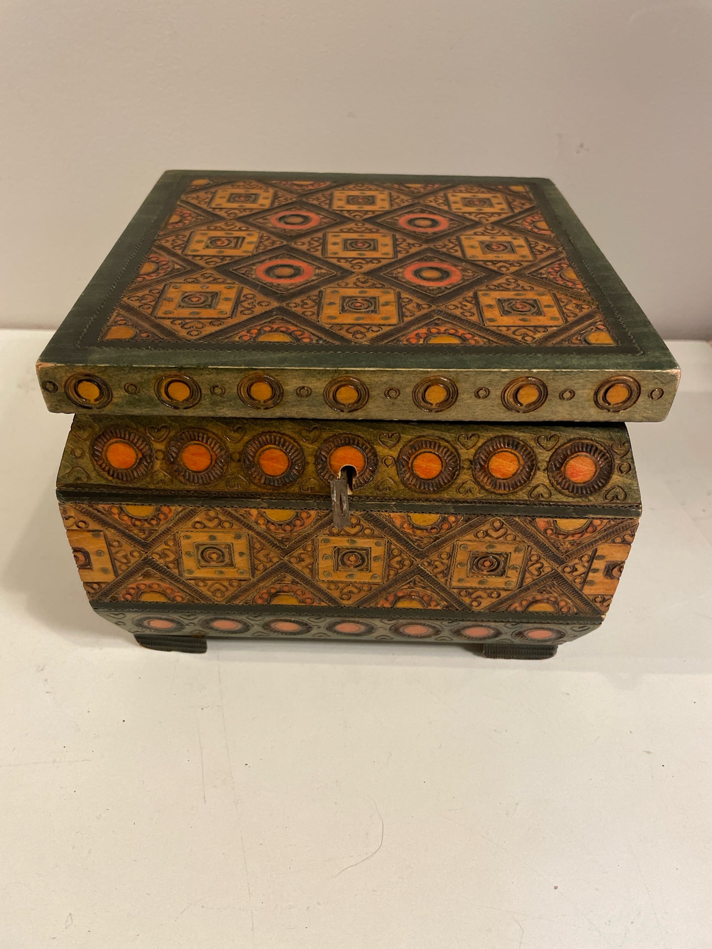 Handcrafted Tramp Art Style Wood Box made in Poland