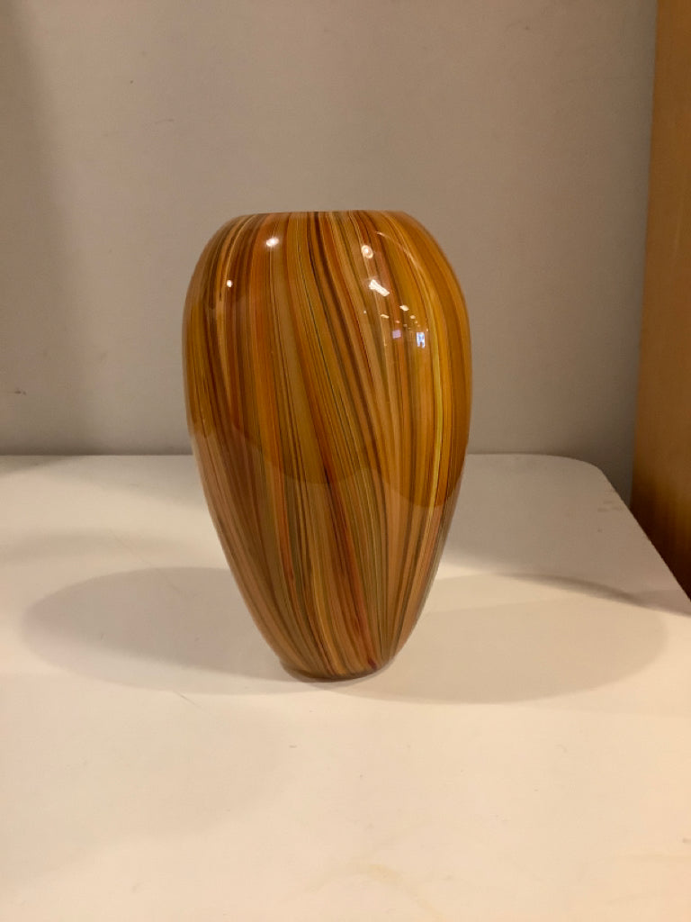 Hand Blown Orange Multicolored  Glass Art Vase