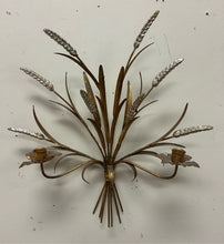 Load image into Gallery viewer, Vintage Italian Gilt Metal Wheat Sheaf Two Arm Wall Candle Sconce
