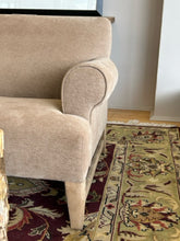 Load image into Gallery viewer, Beige Upholstered Bench Style Loveseat with Suede Covered Legs
