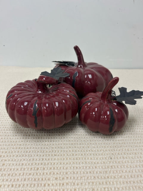 Set of 3 Cranberry Ceramic Pumpkins