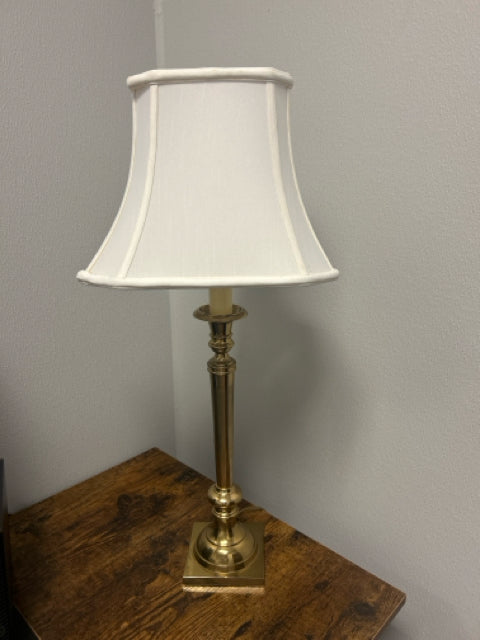 Brass Candlestick Lamp with White Shade