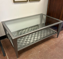 Load image into Gallery viewer, Metal &amp; Glass Top Cocktail Table with Basket Weave Lower Shelf
