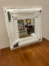 Load image into Gallery viewer, Cream Colored Distressed Tin Mirror from Pottery Barn
