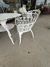 Load image into Gallery viewer, White Wrought Iron Table with Three  Chairs
