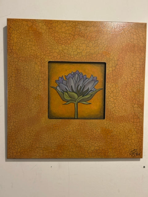 Floral Art Print on Wood Panel by Chip DuPont, signed - Orange