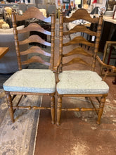 Load image into Gallery viewer, Dining Table &amp; 6 Ladder Back Chairs with  Rush Seats &amp; Cushions (2 arm, 4 side), Three Leaves &amp; Pads
