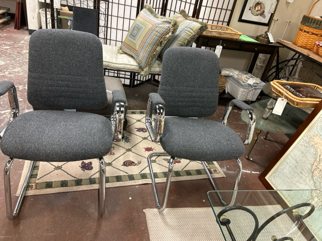 Pair of Chrome Arm Chairs with Gray Upholstery