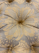 Load image into Gallery viewer, Damask Tufted Ottoman with Box Pleat Skirt &amp; Fringe Detailing
