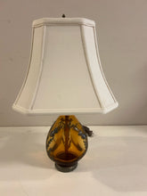 Load image into Gallery viewer, Amber Mid Century Scotch Bottle Table Lamp
