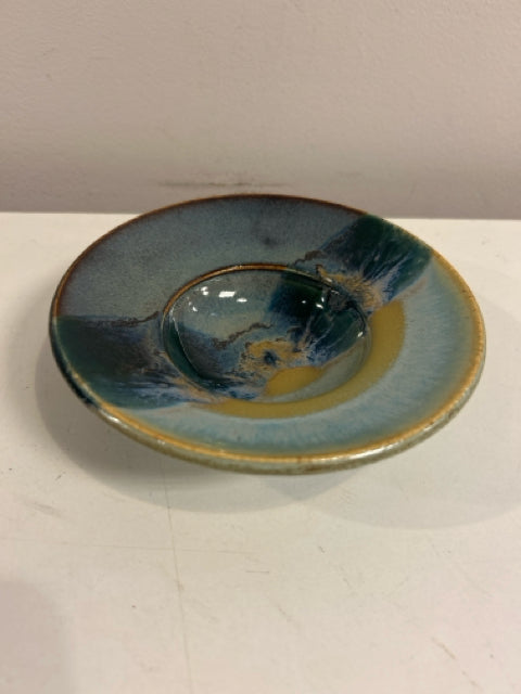 Shallow Green &  Blue Bowl, signed