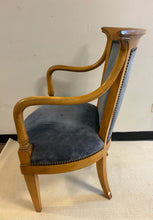 Load image into Gallery viewer, Pair of Vintage Biedermeier Style Maple Arm Chairs with Blue Upholstery
