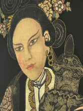 Load image into Gallery viewer, Hand Painted Fabric with Gold Threading of Asian Empress in Gold Bamboo Frame
