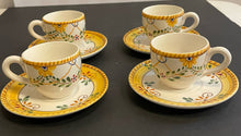 Load image into Gallery viewer, Set of Four Hand Painted Espresso Cups &amp; Saucers from Nazari, made in Portugal
