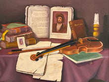 Load image into Gallery viewer, Framed Still Life Oil of Books and Violin

