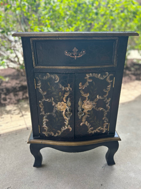 Black Hand Painted Two  Door, One  Drawer Cabinet