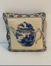 Load image into Gallery viewer, Needlepoint Pillow with Velvet Back, Chinoiserie Teapot
