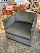 Load image into Gallery viewer, Large Dark Grey/Green Velvet Swivel Chair
