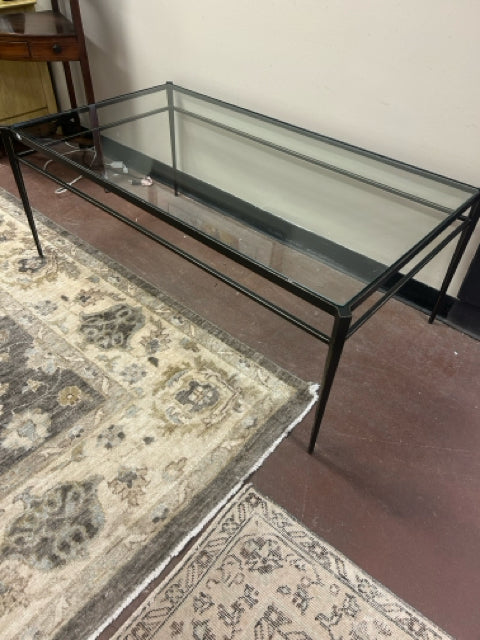 Glass Top, Black Metal Base Coffee Table