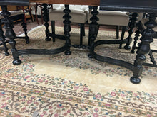 Load image into Gallery viewer, Black Painted Dining Room Table, 4 Upholstered Side Chairs &amp; Two Wood Framed Head Chairs with Three 11&quot; Leaves
