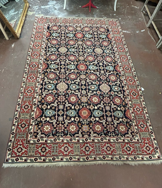 Handmade Red, Navy & Cream Wool Area Rug from Bloomingdales