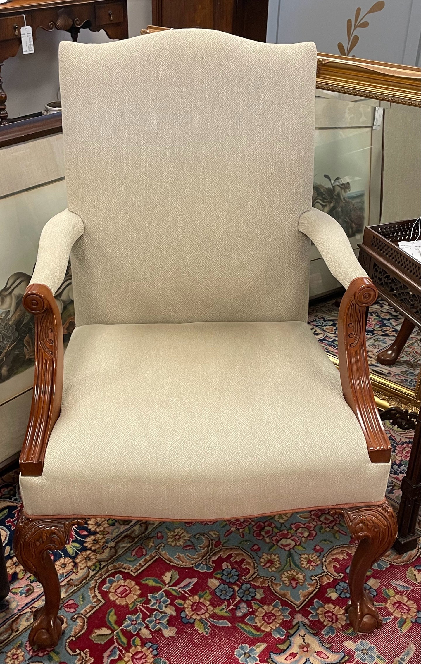 Neutral Colored Arm Chair with Claw Feet Thomasville Furniture
