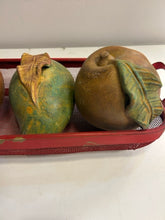 Load image into Gallery viewer, Red Metal Mesh Basket with 6 Large Ceramic Fruit
