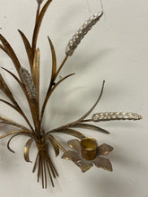 Load image into Gallery viewer, Vintage Italian Gilt Metal Wheat Sheaf Two Arm Wall Candle Sconce
