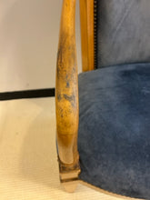 Load image into Gallery viewer, Pair of Vintage Biedermeier Style Maple Arm Chairs with Blue Upholstery
