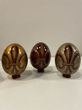 Load image into Gallery viewer, Set of 3 Wooden Fleur De Lis  Eggs with Stands
