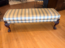 Load image into Gallery viewer, Silk Upholstered Claw Foot Bench with Nailhead Detailing
