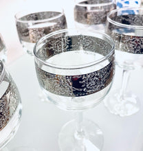 Load image into Gallery viewer, Six Vintage MCM Tyrol Silver Rimmed Wine Glasses from Culver, Ltd., signed
