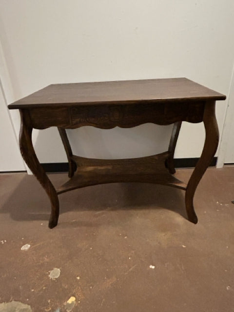 Vintage Quartersawn Oak Library Table with Cabriole Legs