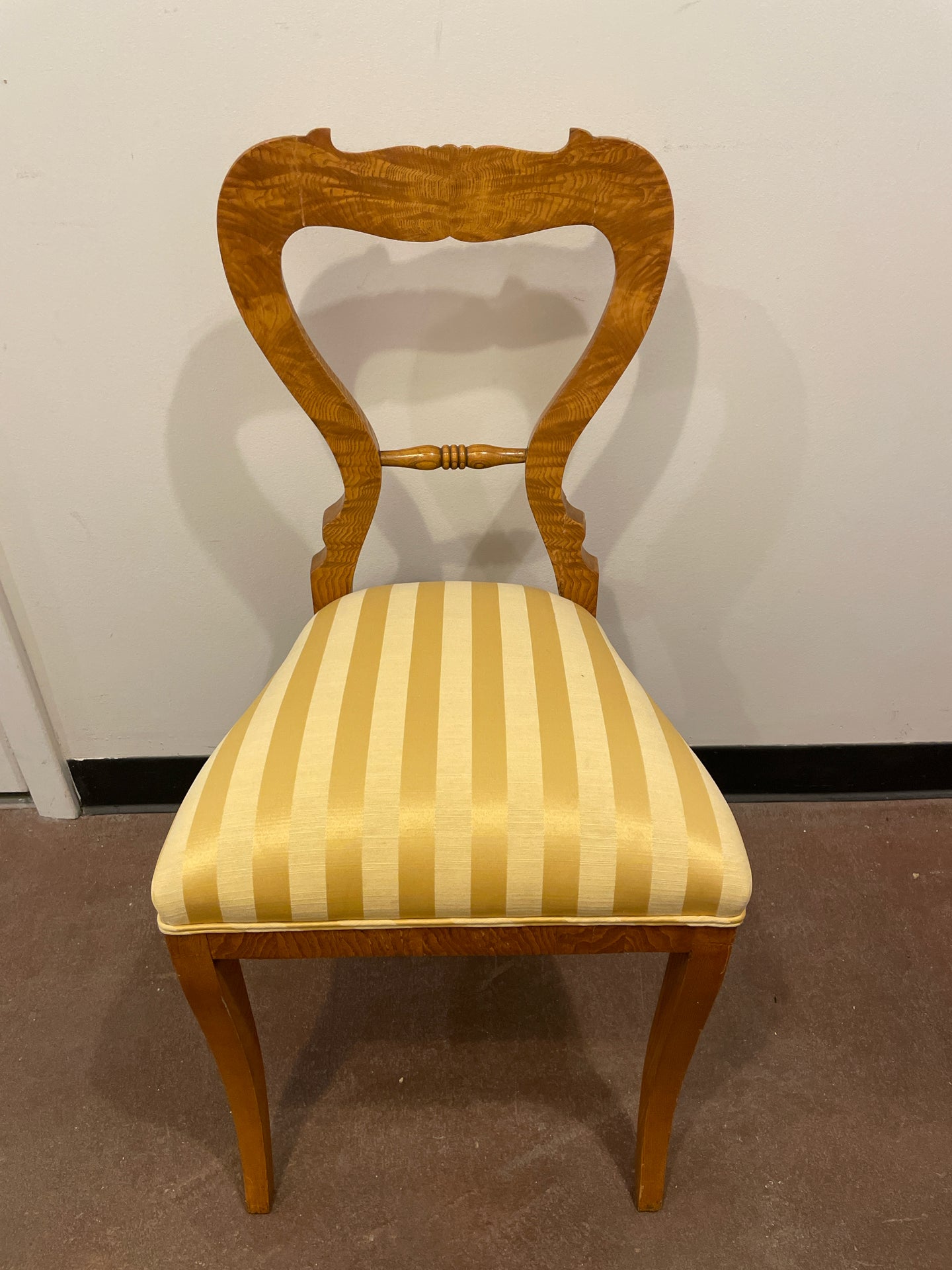 Biedermeier Fruit Wood Side Chair with Yellow Silk Upholstery