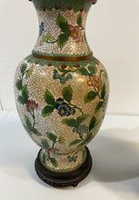 Load image into Gallery viewer, Pair of Vintage Cloisonne Enameled Copper Vases with Wood Base
