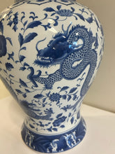 Load image into Gallery viewer, Large Blue &amp; White Porcelain Ginger Jar with  Dragon &amp; Floral Pattern from Chelsea House
