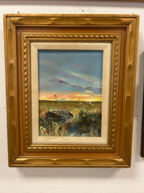 Framed Oil of Landscape Scene with  Rowboat, signed