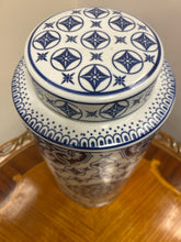 Load image into Gallery viewer, Ceramic Lidded  Blue &amp; White Jar
