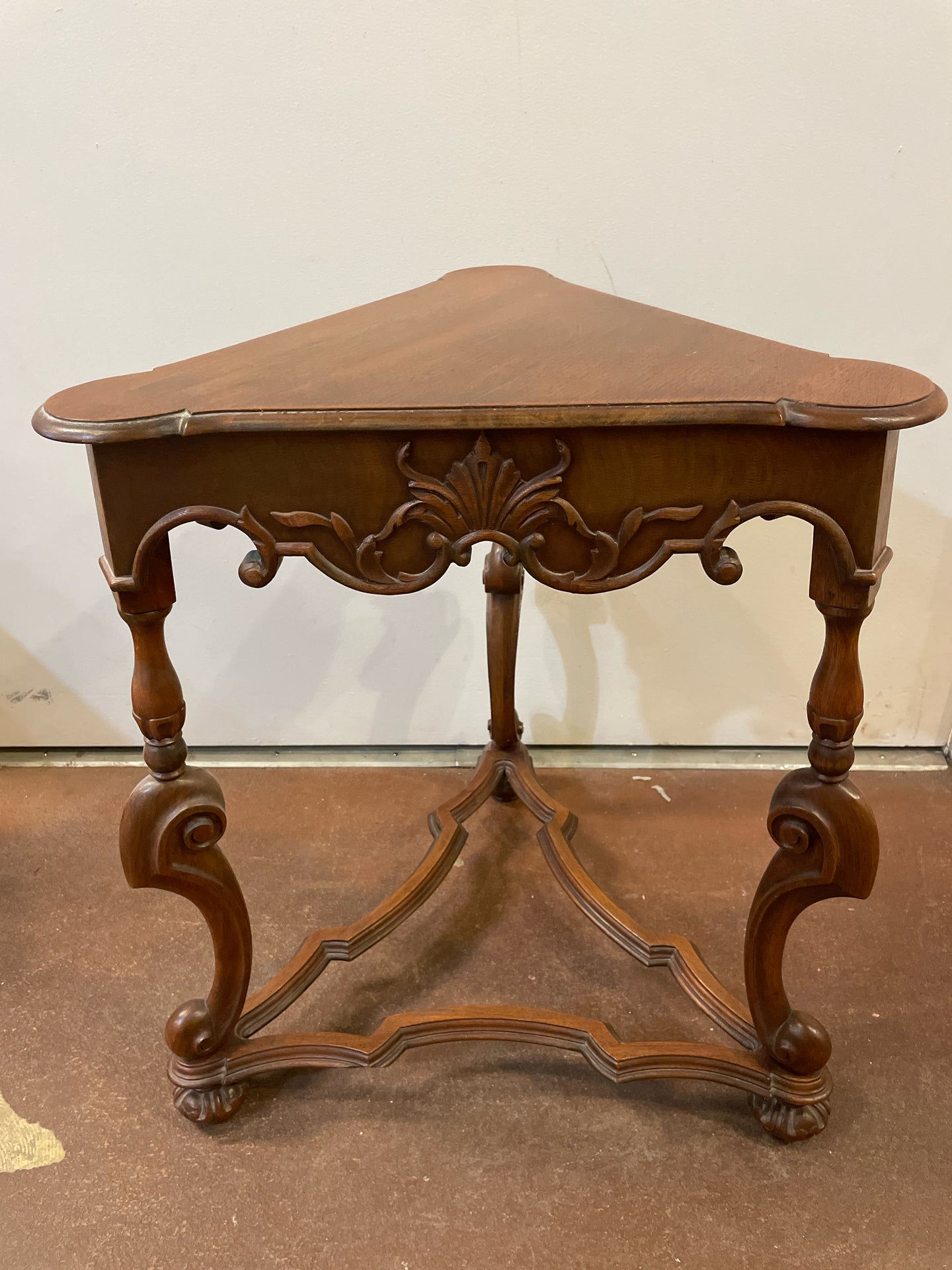 Triangular Carved Wood Occasional Table