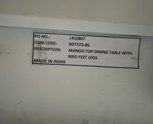 Load image into Gallery viewer, Mango Top Dining Table with Bird Feet Legs  8 Upholstered Candice  Dining Chairs from Walter E. Smithe
