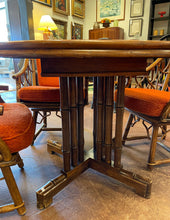 Load image into Gallery viewer, Game/ Dining Table,4 MCM Bamboo Style Arm Chairs with Orange Upholstered Cushions
