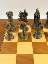 Load image into Gallery viewer, Pewter Medieval Chess Pieces with Chess Board from WE Games
