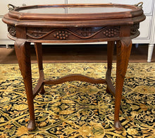 Load image into Gallery viewer, Vintage Occasional Table with Removable Glass Tray Top with  Brass Handles
