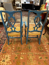 Load image into Gallery viewer, Two Blue Painted Rush Seat Arm Chairs
