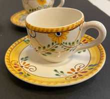 Load image into Gallery viewer, Set of Four Hand Painted Espresso Cups &amp; Saucers from Nazari, made in Portugal
