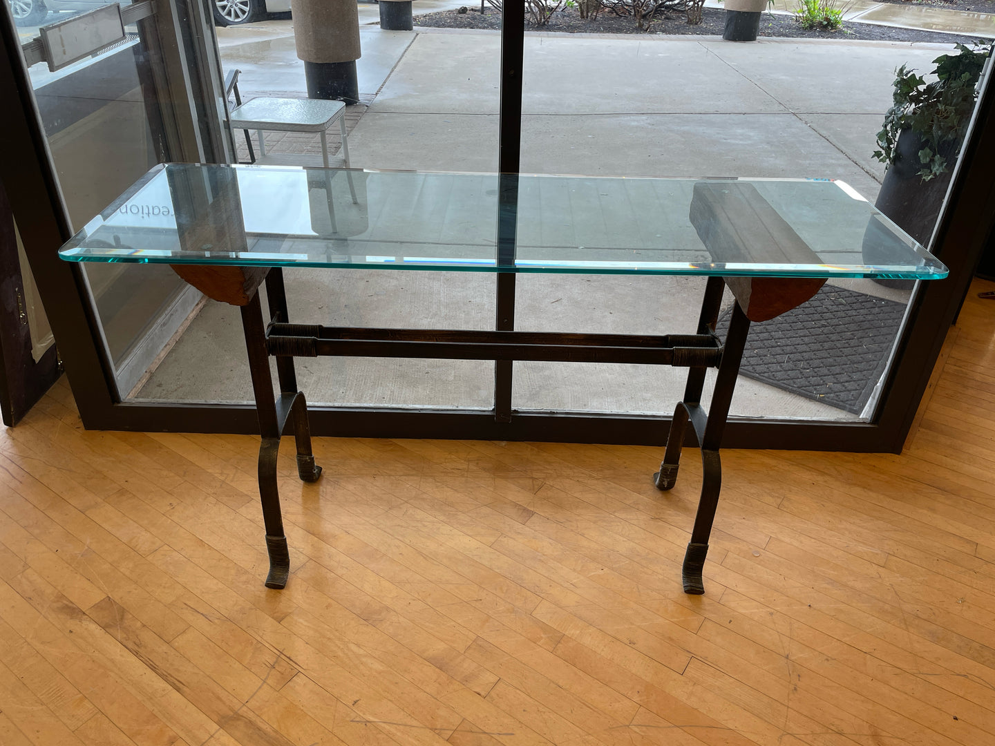 Repurposed Metal Console Table with Glass Top