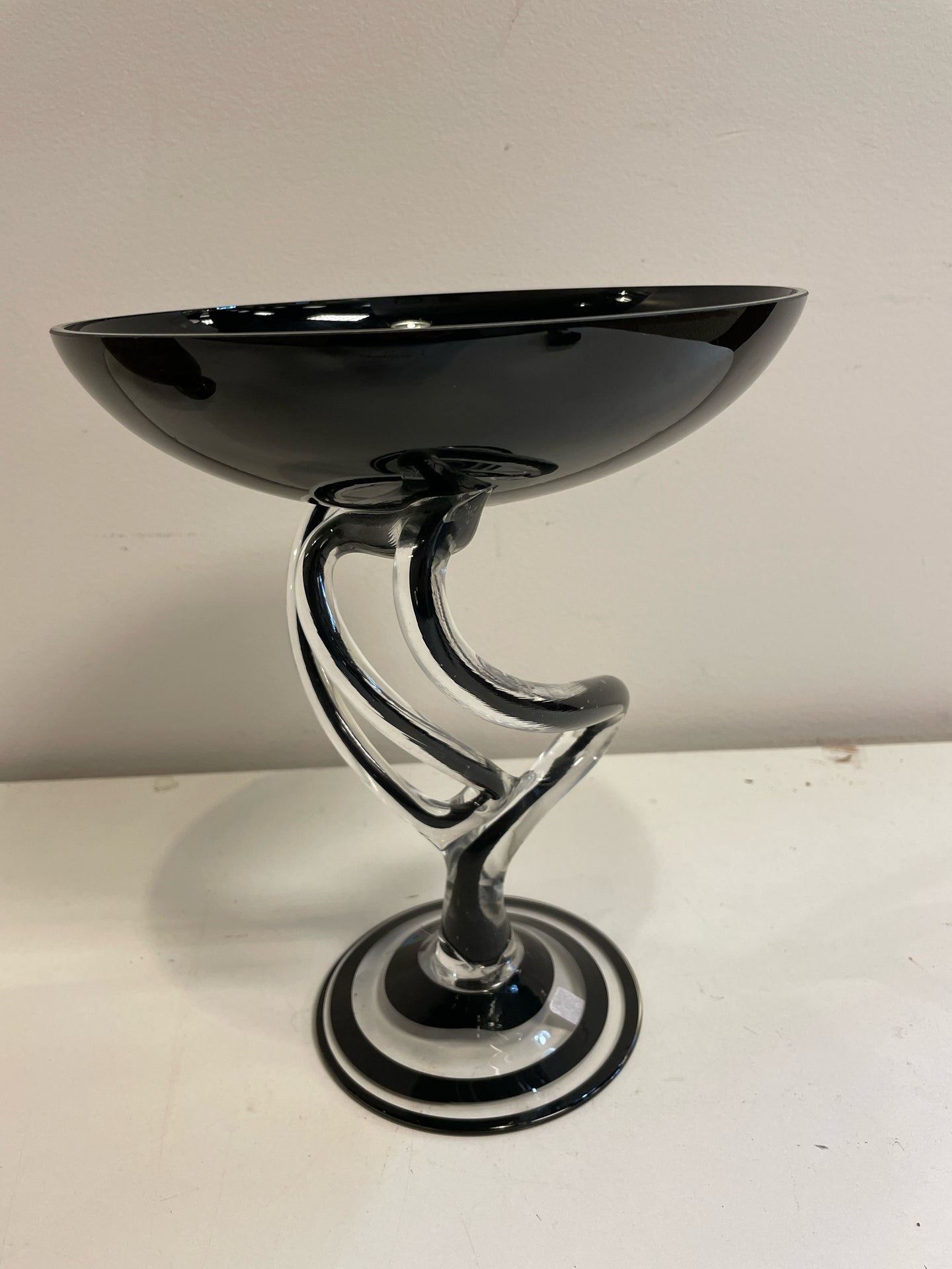 Black Glass Art Deco Compote