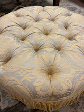 Load image into Gallery viewer, Damask Tufted Ottoman with Box Pleat Skirt &amp; Fringe Detailing

