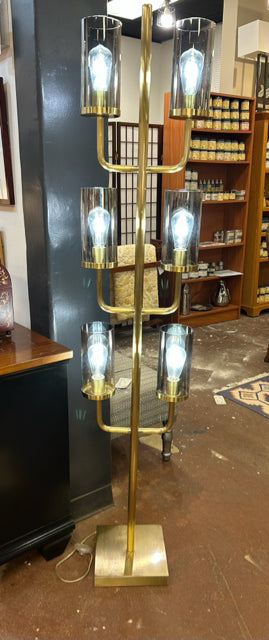 Gold Floor Lamp with 6 Smoke Glass Hurricanes from Mitchell Gold + Bob Williams