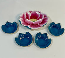 Load image into Gallery viewer, Vintage Porcelain Lotus Platter with 4 Leaf Dishes from Fukagawa Arita
